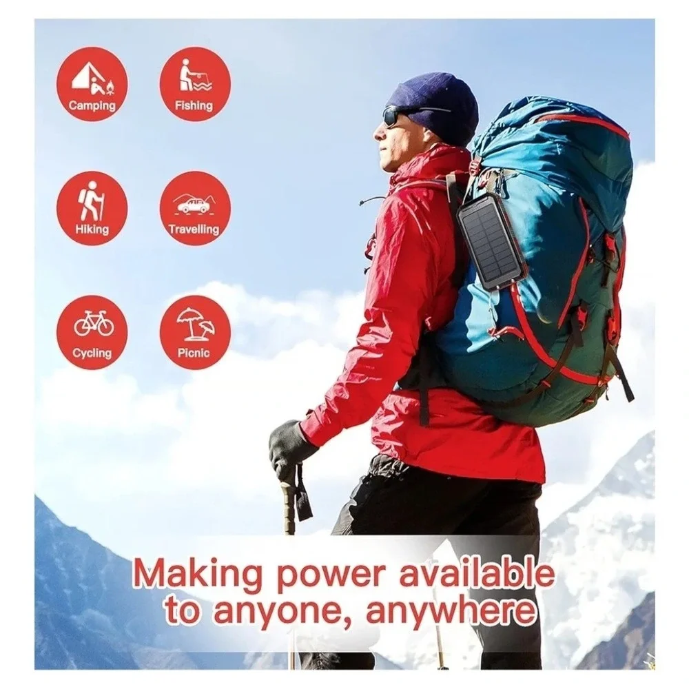 Power Bank 20000mAh Solar Portable Charger Backup Battery Dual LED IPX4 Shockpro